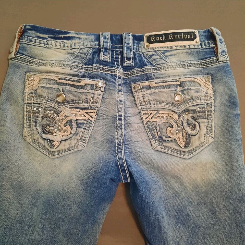 Rock Revival "Dao" Bootcut Womens 27 Bling Light Wash Embellished - Picture 14 of 16